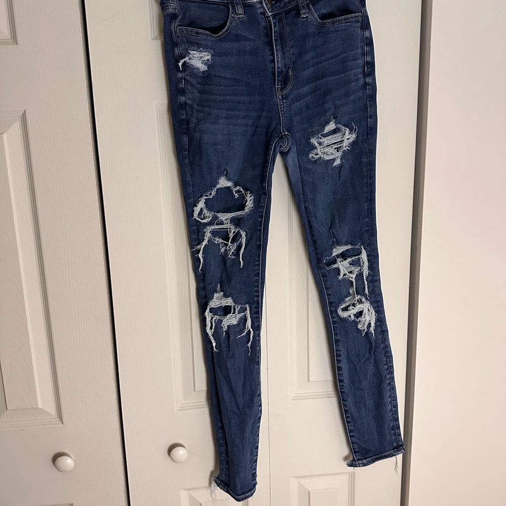 American Eagle Outfitters Dark Blue Ripped Skinny Jeans 6 LONG /TALL